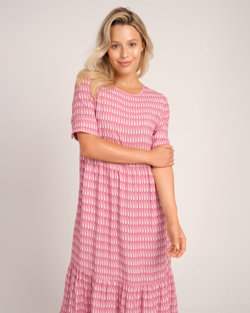 RUBY MAXI DRESS -PINK GEOMETRIC